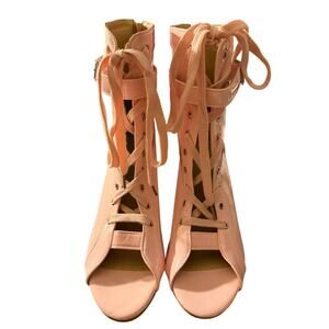 NEW Women's Patent Leather Pink Open Toe Ankle Stiletto Boots Size EU 42 (US 11)